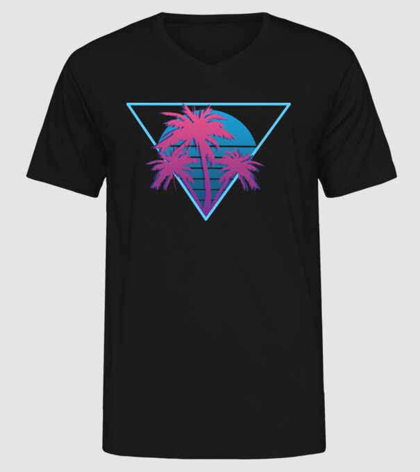 Copaci de palmier Retro Neon model negru pe tricou