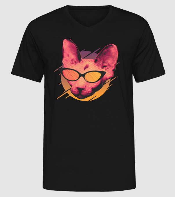 Pisică Petrecere model negru pe tricou