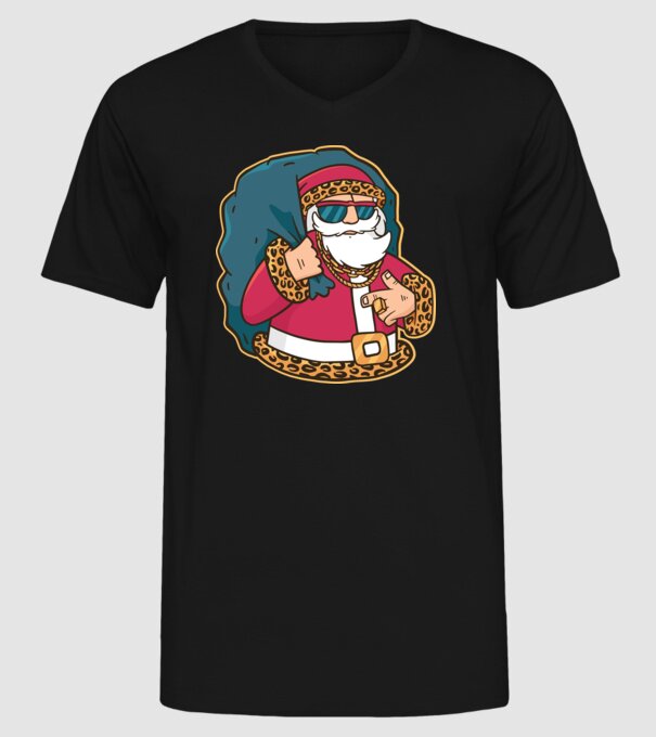 Moș Crăciun Pimp model negru pe tricou