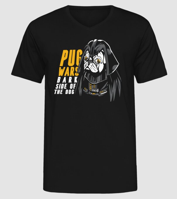 Pug Wars Mops model negru pe tricou