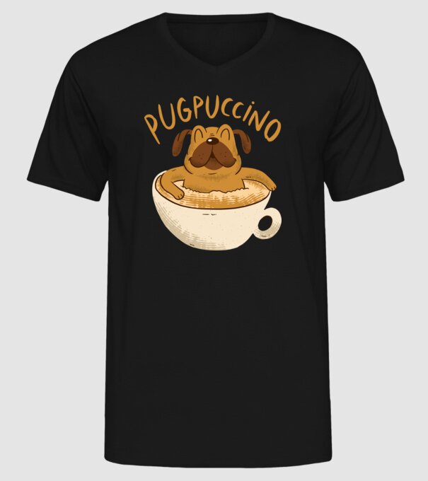 Pugpuccino Capuccino cu Mops model negru pe tricou