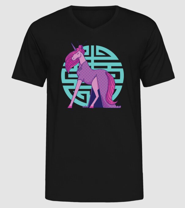 Qipao unicorn model negru pe tricou