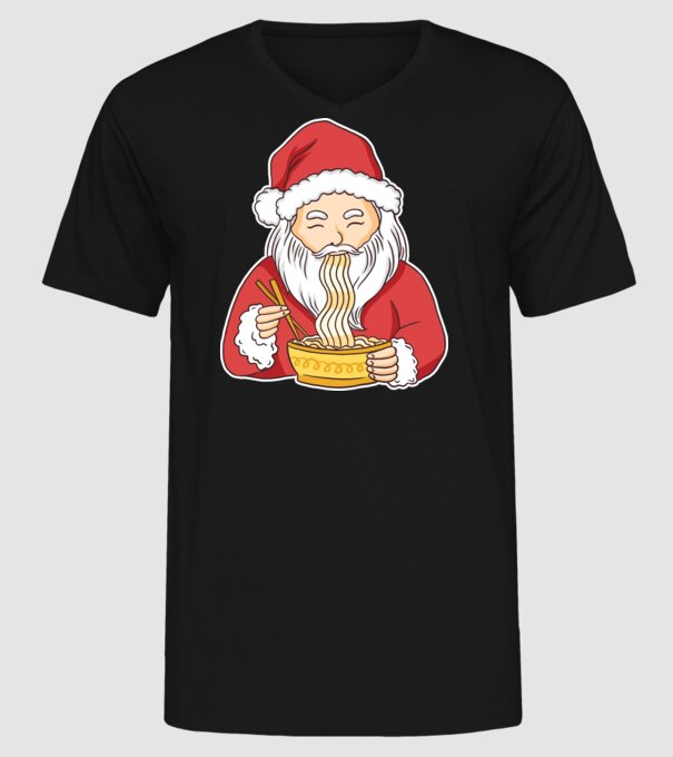 Moș Crăciun Ramen model negru pe tricou