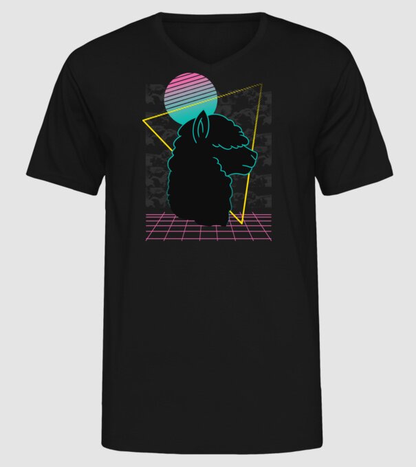 Retro Alpaka model negru pe tricou