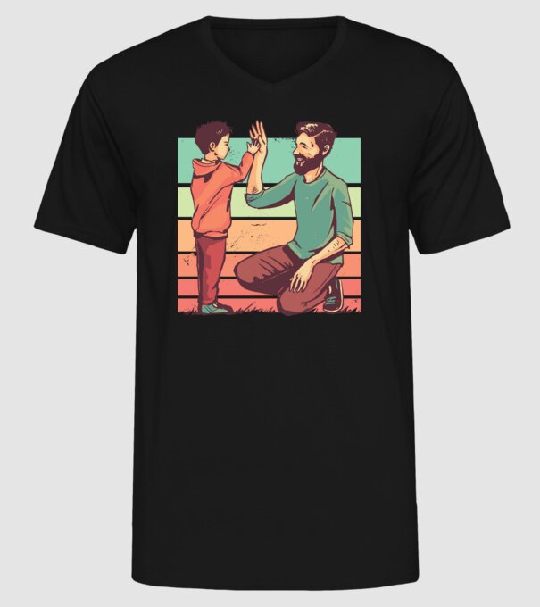Tată și fiu retro model negru pe tricou