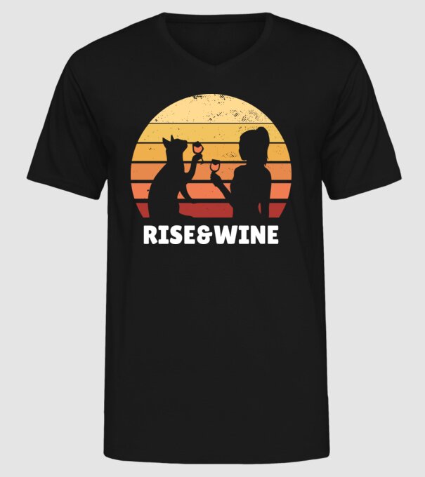 Fată Retro cu pisică și vin model negru pe tricou