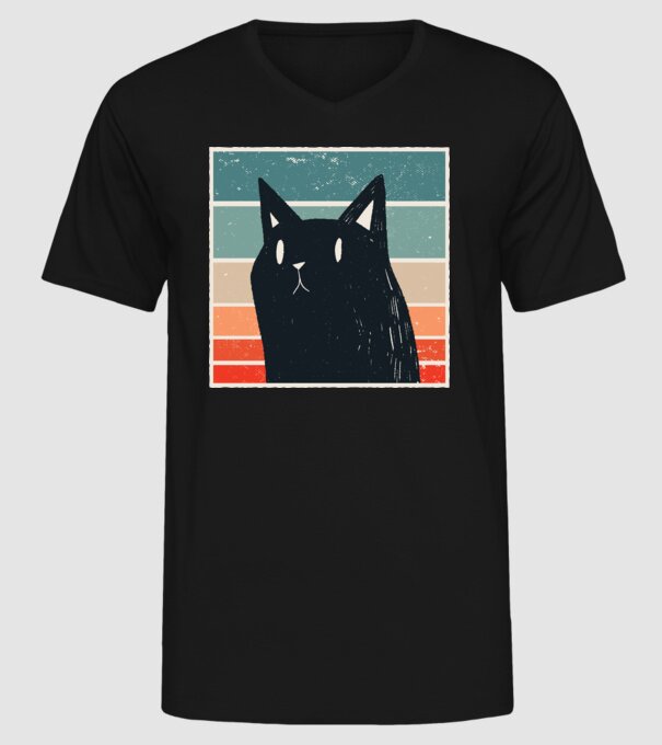 Pisică retro model negru pe tricou