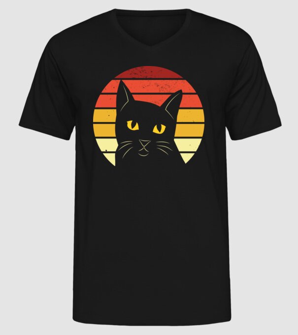 Cap pisică retro model negru pe tricou