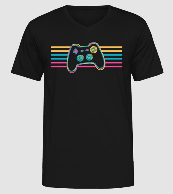 Gamer Controler Retro model negru pe tricou