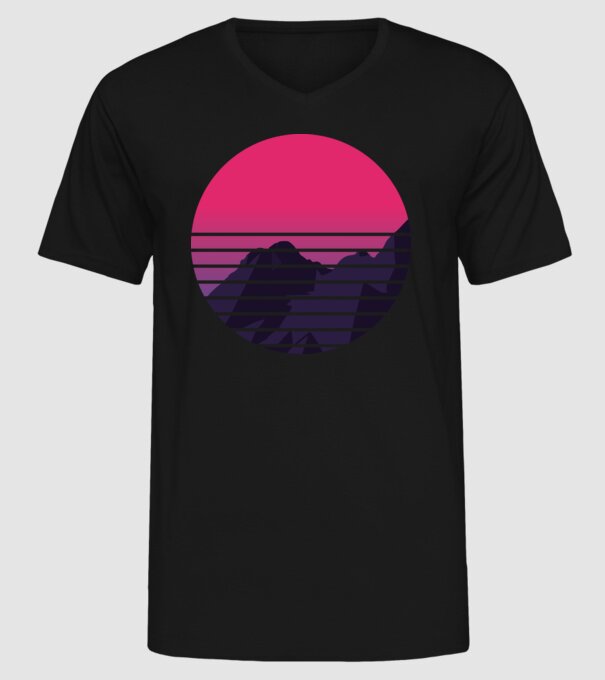 Retro Munte model negru pe tricou