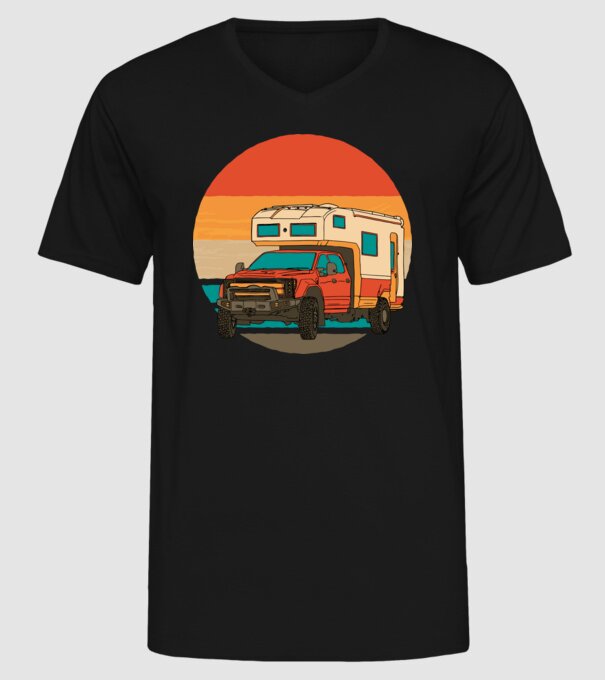 Campervan Retro model negru pe tricou
