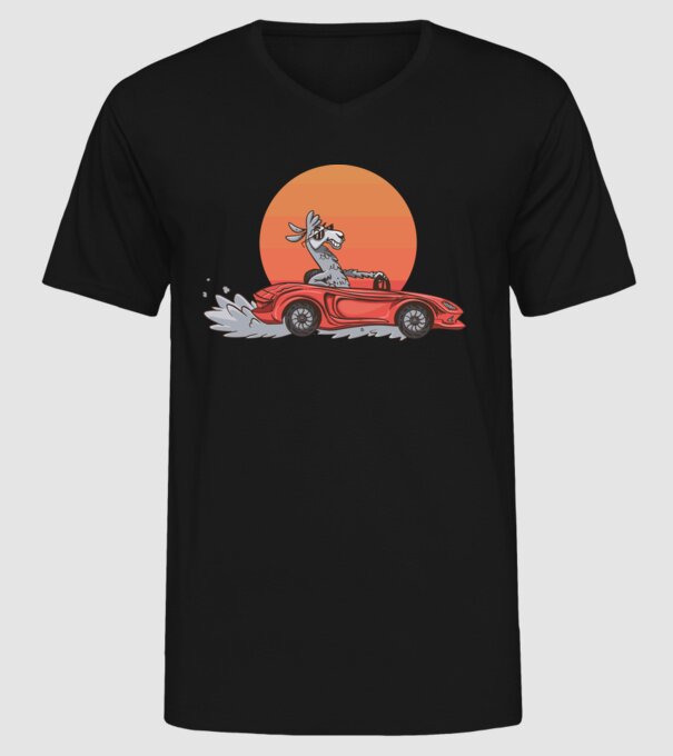 Mașină Retro Llama model negru pe tricou