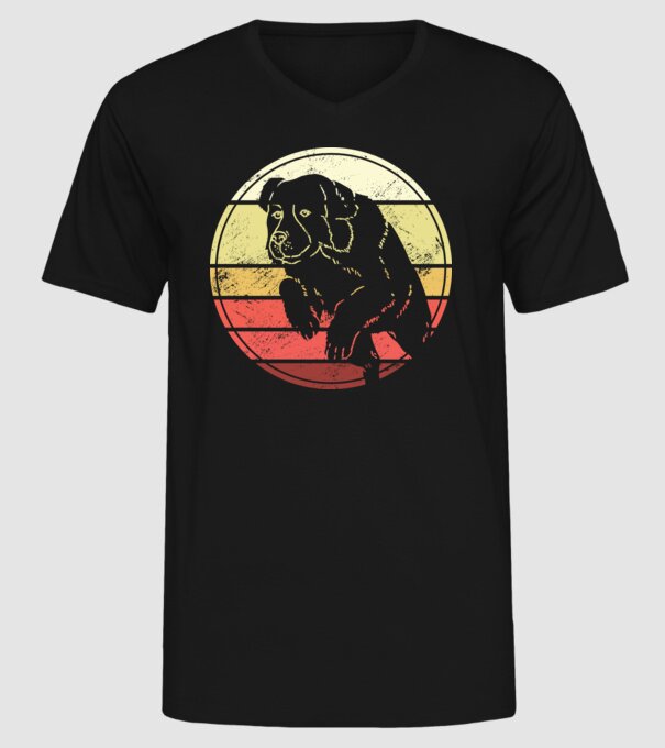 Câine Retro Landseer model negru pe tricou