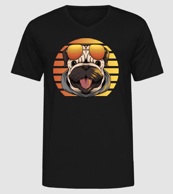 Retro mops model negru pe tricou