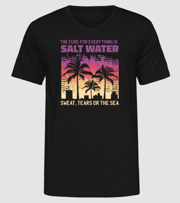 Retro Sunset - Apa sărată este leac pentru orice model negru pe tricou