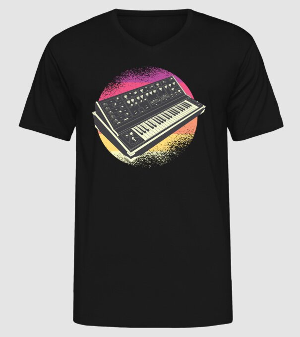 Sintetizator retro model negru pe tricou