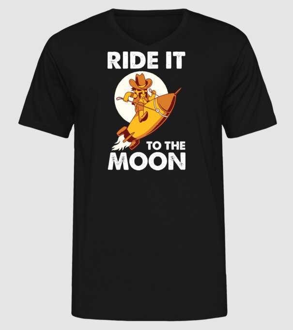 Ride it to the moon Bitcoin model negru pe tricou