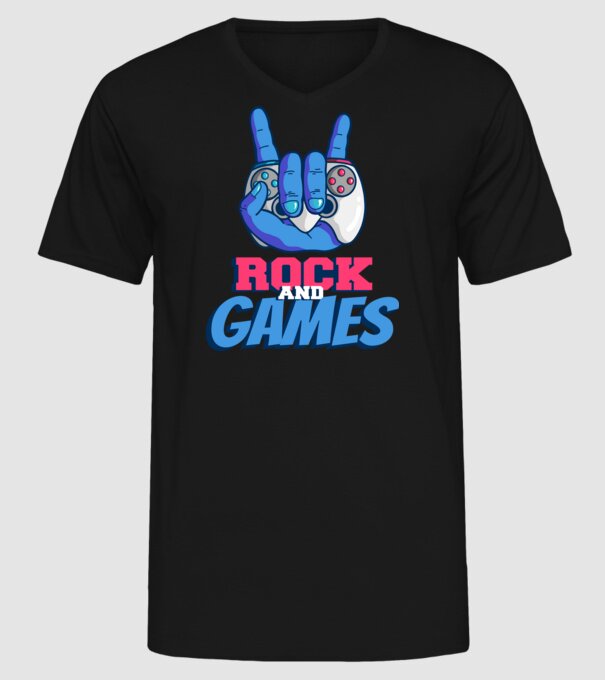 Rock And Games model negru pe tricou