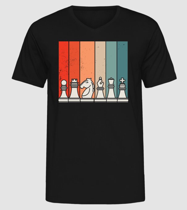Șah Retro model negru pe tricou