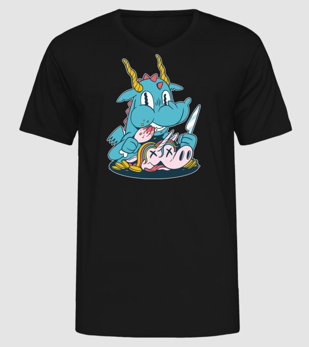 Dragonul a mâncat unicornul model negru pe tricou