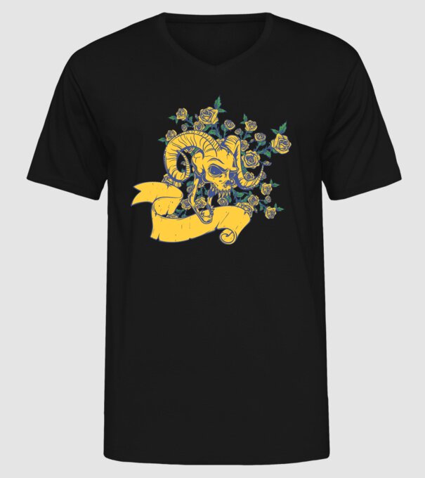 Skull with Roses model negru pe tricou