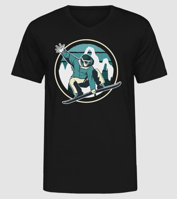 Săritură Snowboard model negru pe tricou