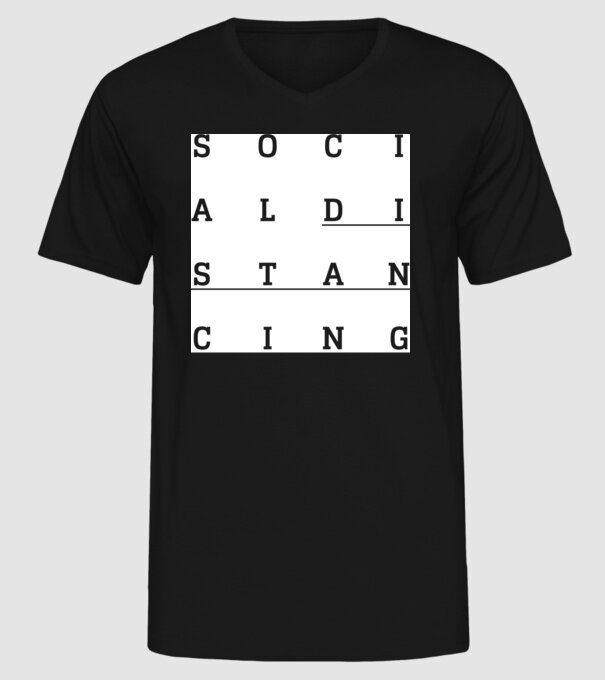 Social distancing model negru pe tricou