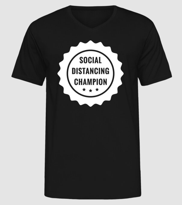 Social distancing champion model negru pe tricou