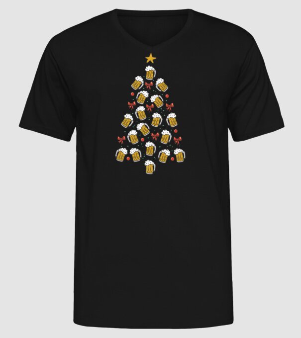 Pom de Crăciun cu Bere model negru pe tricou