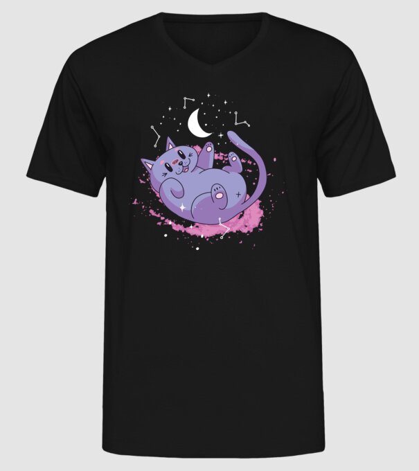 Space Cat - pisică drăguță în spațiu model negru pe tricou