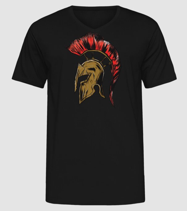 Cască războinic Sparta model negru pe tricou