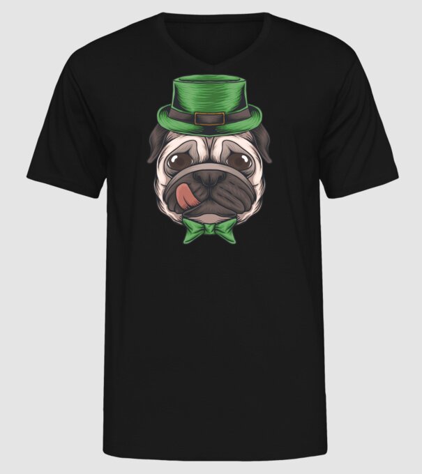 Mops Sfântul Patrick model negru pe tricou