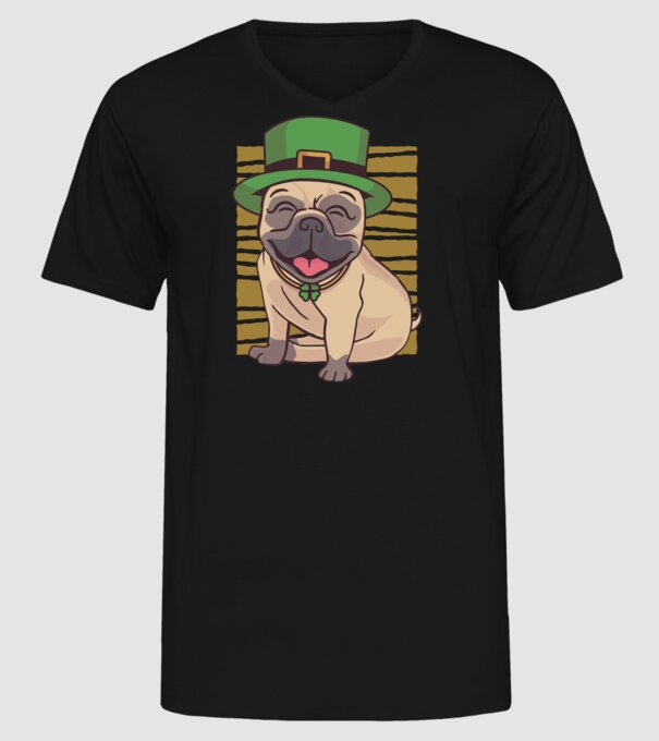 Sfântul Patrick Mops model negru pe tricou