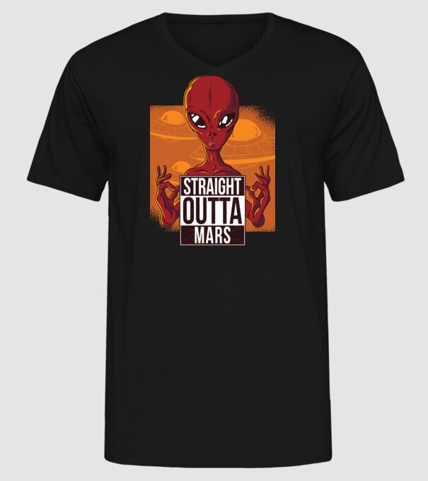 Straight Outta Mars Alien model negru pe tricou