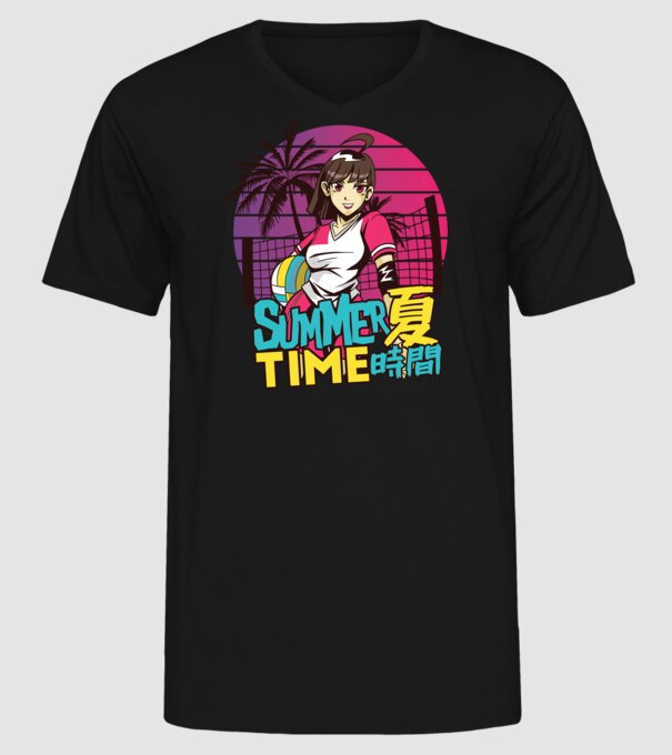 Summer Girl Anime Fată Manga model negru pe tricou