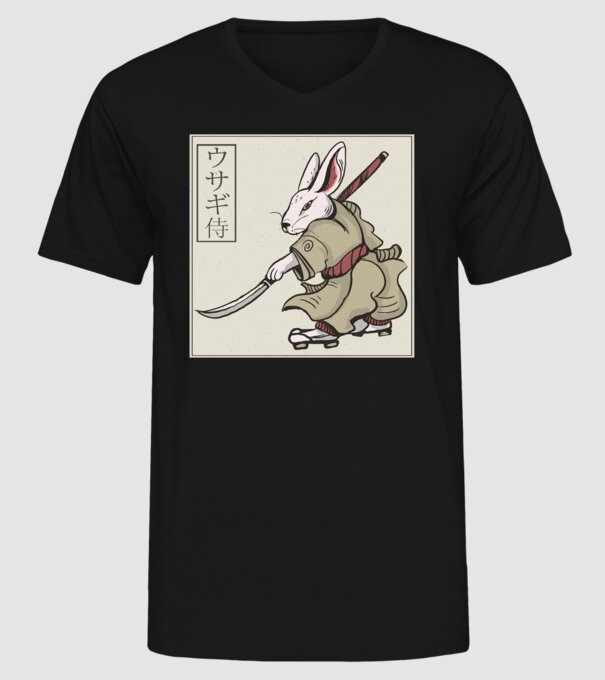 Iepure Samurai model negru pe tricou