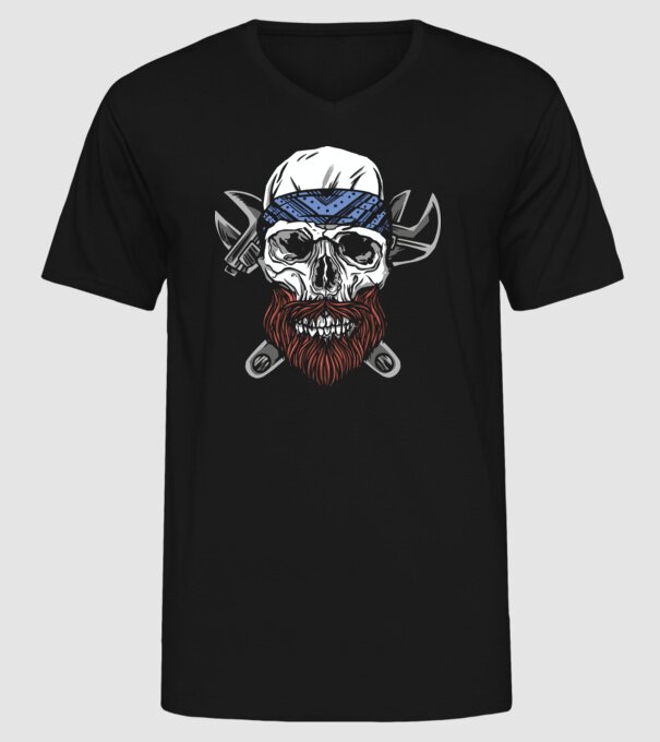 Craniu Instalator Barbă model negru pe tricou