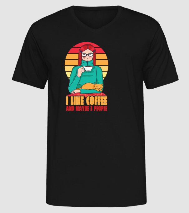 Iubesc Cafeaua și încă până la maxim 3 persoane model negru pe tricou