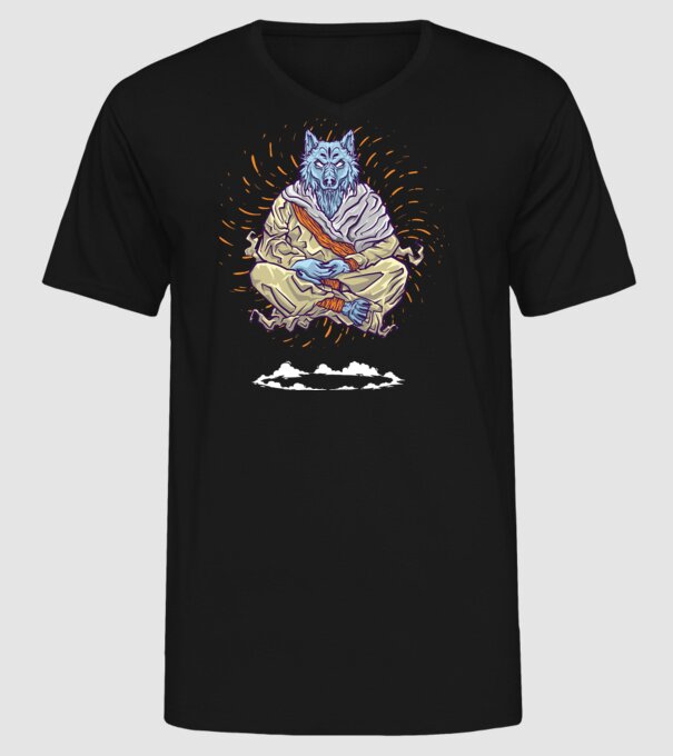 Lup Călugăr model negru pe tricou