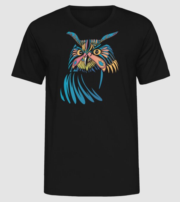 Bufniță colorată model negru pe tricou
