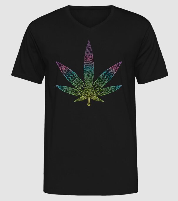 Frunză colorată de marijuana model negru pe tricou