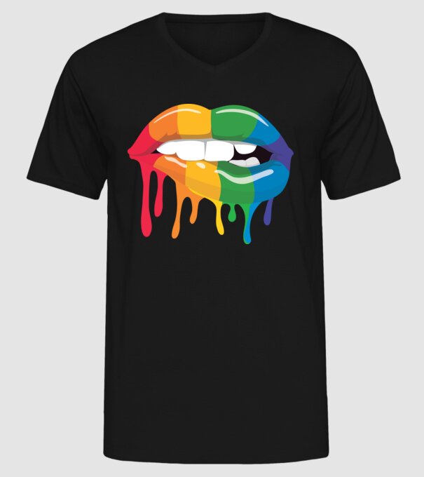 Gură curcubeu model negru pe tricou