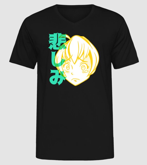fată tristă Anime model negru pe tricou