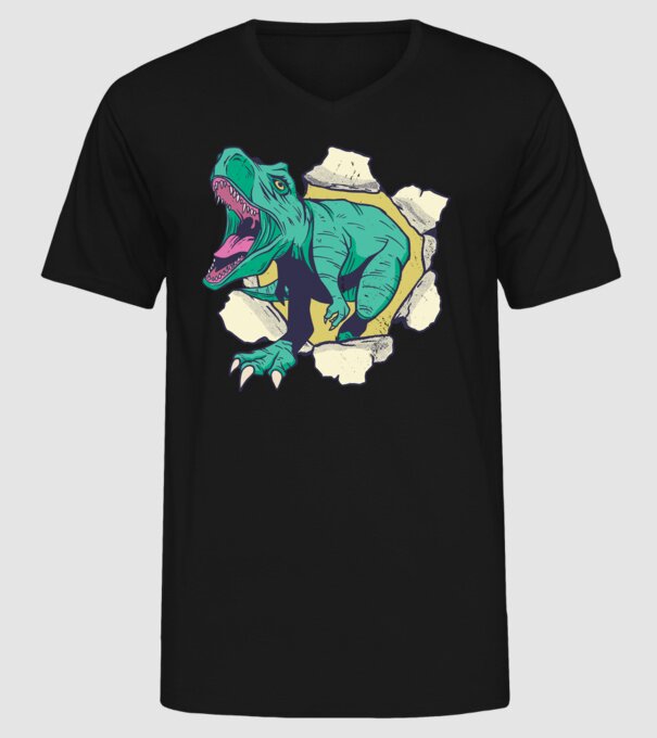 T-rex 3D model negru pe tricou