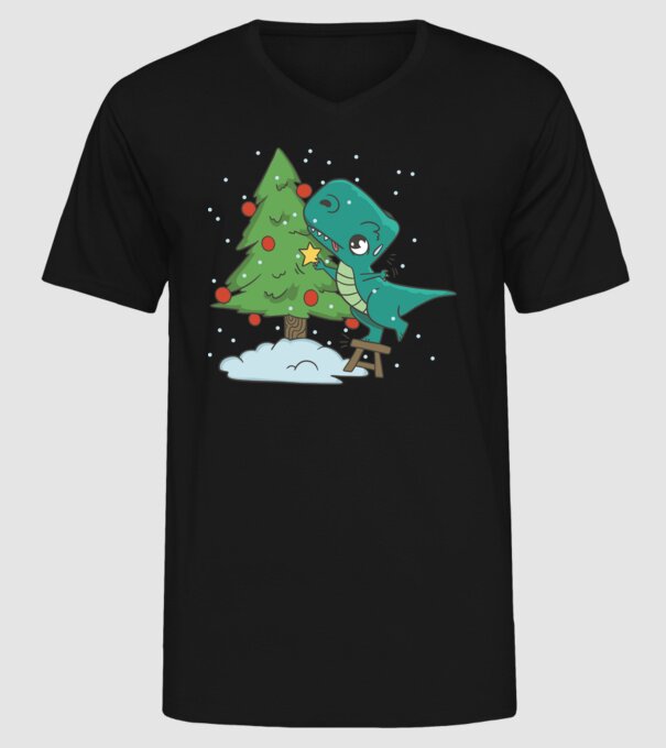 T-rex decorare pom de Crăciun model negru pe tricou