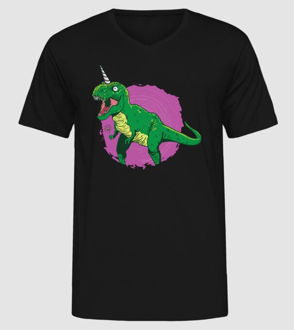 T-rex unicorn model negru pe tricou