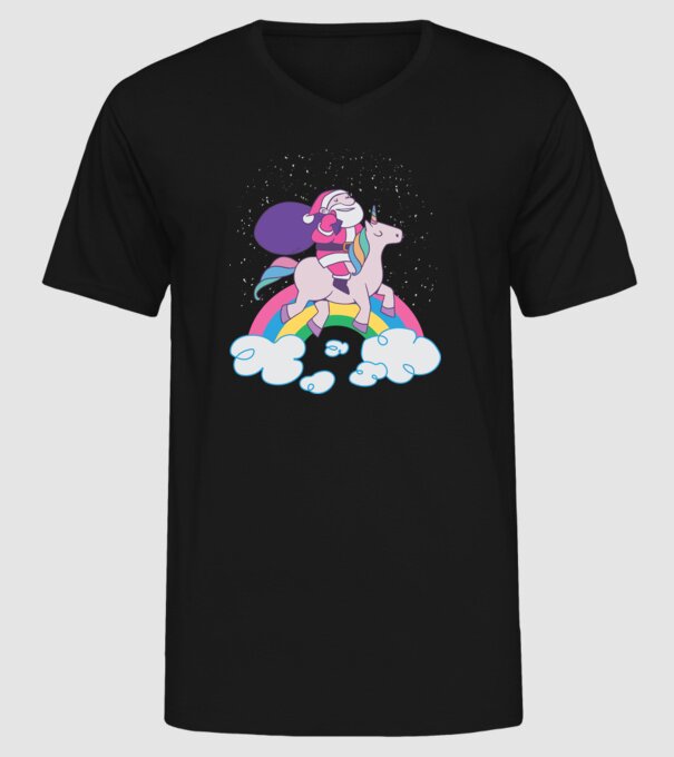 Moș Crăciun Unicorn model negru pe tricou