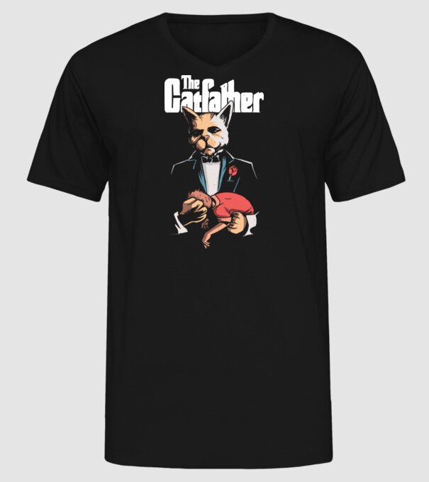 The Catfather model negru pe tricou