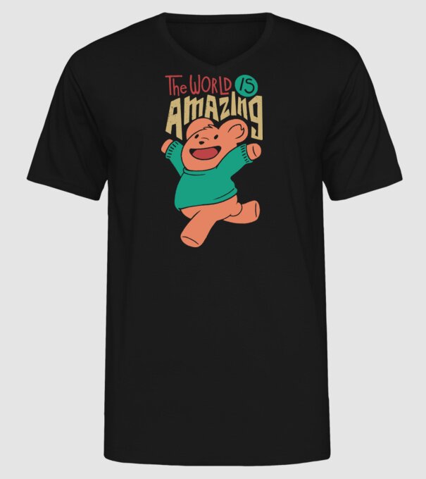 The world is amazing ursuleț Teddy model negru pe tricou