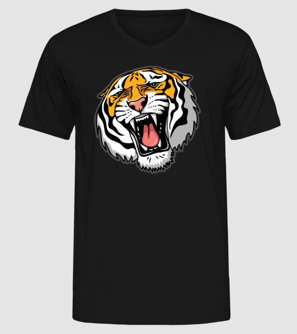 Tricou cu cap de tigru model negru pe tricou